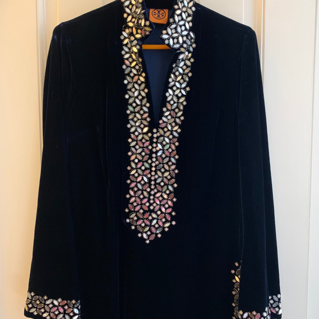 Tory Burch Navy Blue Velvet Embellished Tunic Us 6